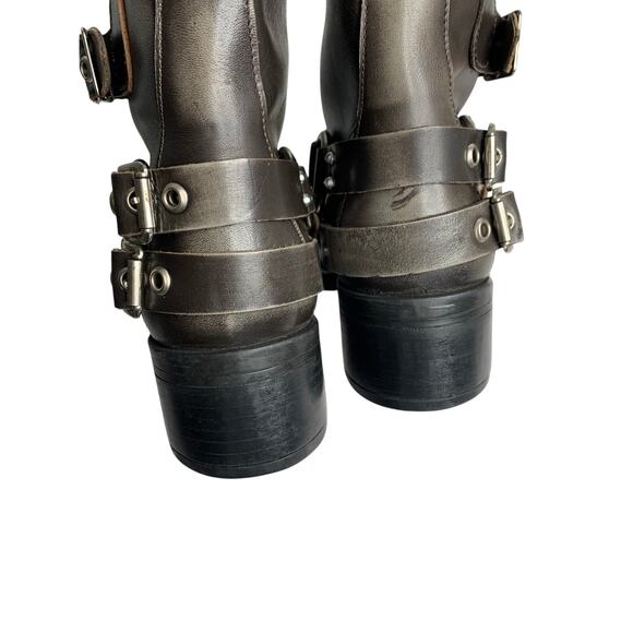 Steve Madden Rocky Distressed Leather Buckle Hardware Tall Moto Engineer Boots - Picture 16 of 16